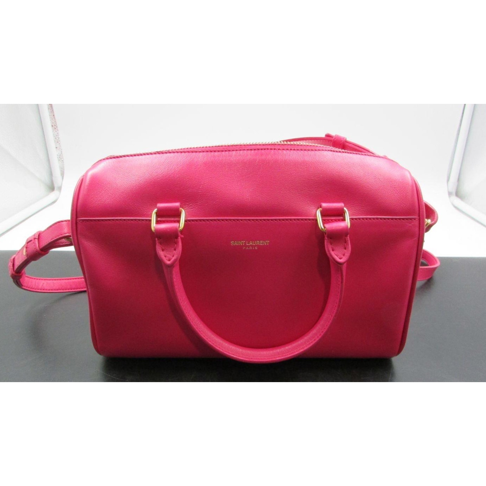 Authentic Yves Saint Laurent Pink Calfskin Leather Baby Duffle Crossbody